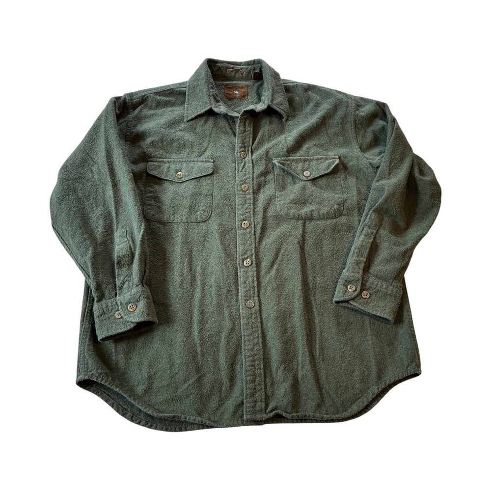 St Johns Bay Men's L Green Flannel Shirt Button Up Long Sleeve Outdoors